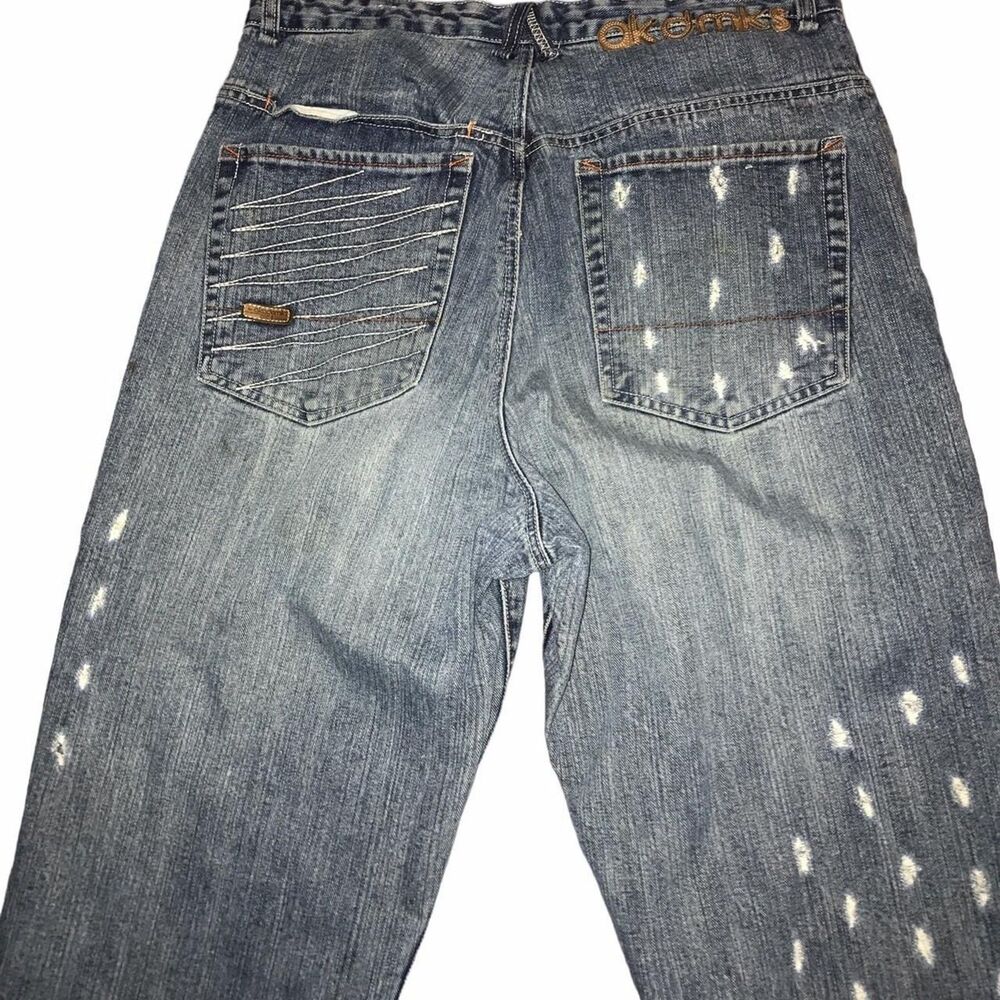 Akademiks Super Sick Y2K Vintage Wide Leg Baggy Skater Streetwear Jeans 35 x 33